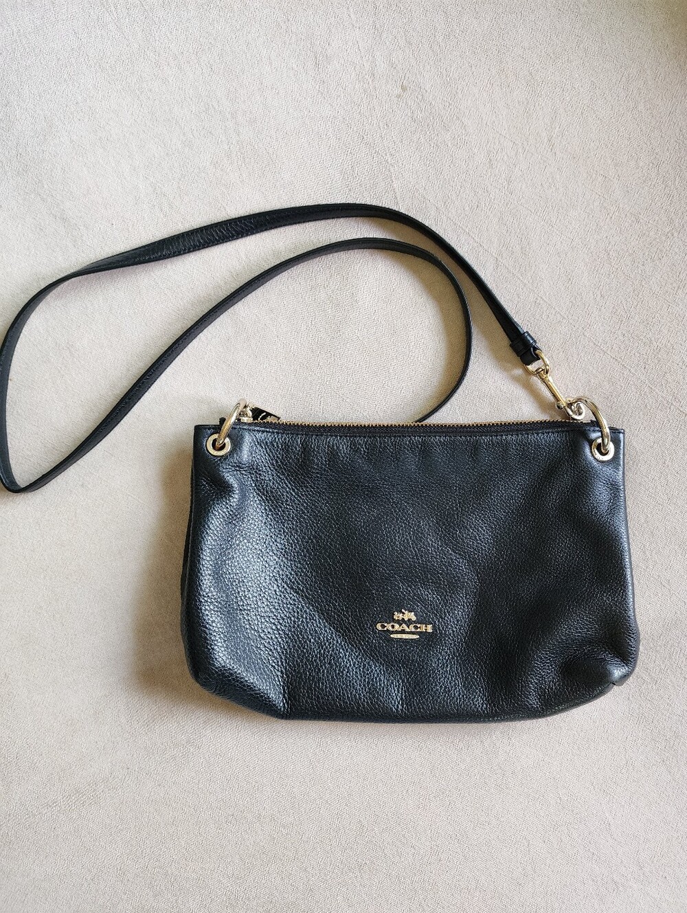 Coach Mia Crossbody Black Pebbled Leather with Gold Hardware